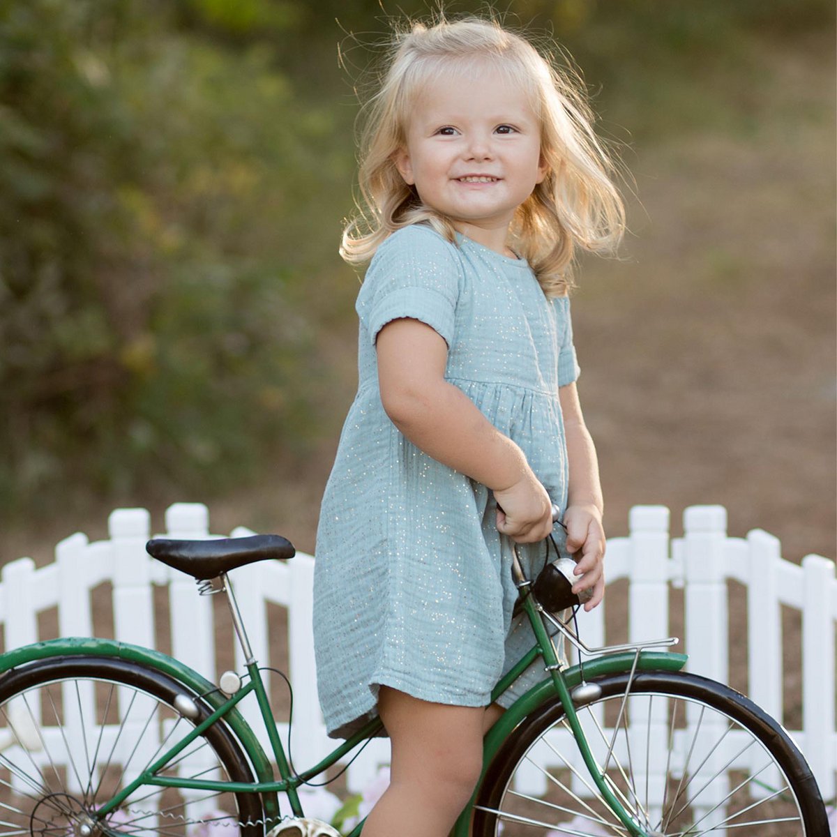 Aqua Bio-Musselin Kurzarmkleid mit Glitzer für Baby und Kind