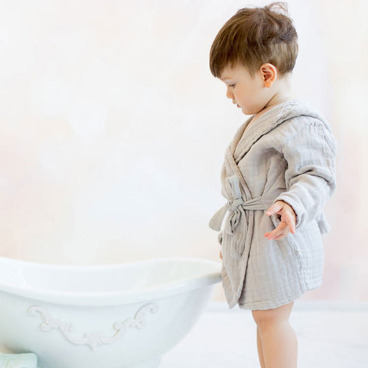 OrganicEra Baby-Bademantel aus Bio-Musselin, 1–2 Jahre, Grau