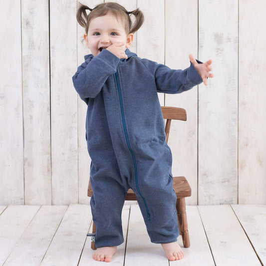Bio Baby Kapuzenoverall mit Reißverschluss Indigo – Detailansicht 2