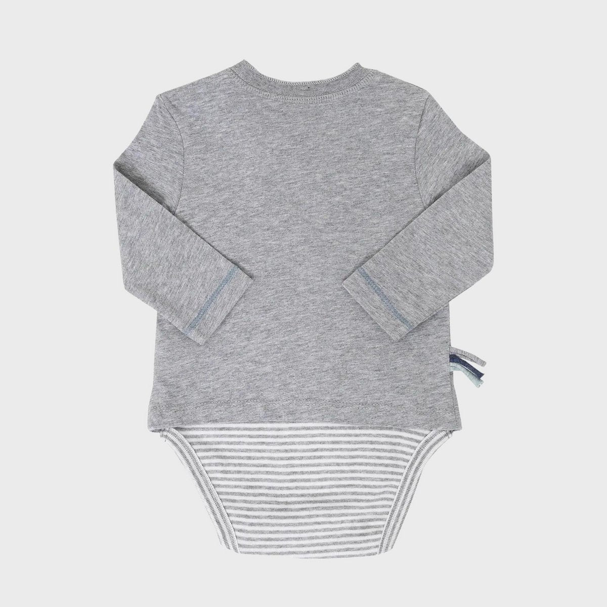 Baby Langarm Body Grau aus Bio-Baumwolle | Weicher T-Shirt Einteiler mit 2-Schicht-Look