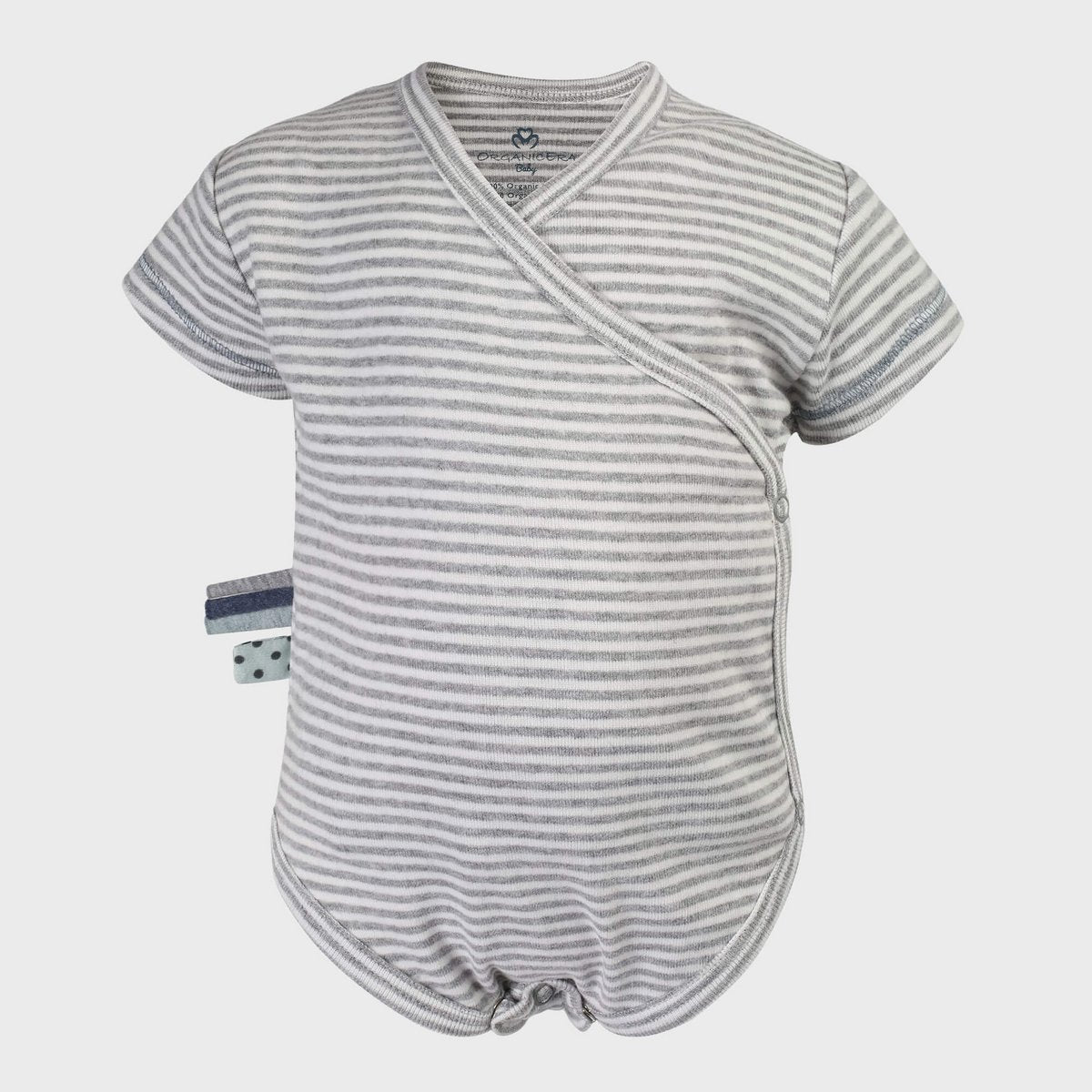 Bio Baby Kurzarm Wickelbody Grau Gestreift aus weicher Bio-Baumwolle