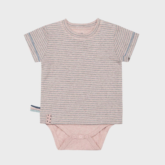 Rosa gestreiftes Bio Baumwolle Baby T-Shirt Body Kurzarm.