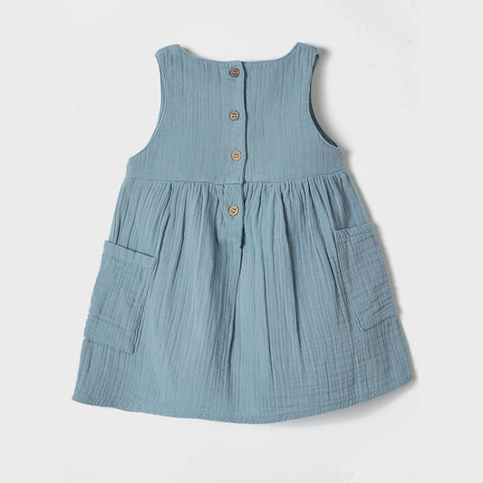Ärmelloses Bio Musselin Kleid Baby & Kleinkind Aqua mit Tasche – Detailansicht 2