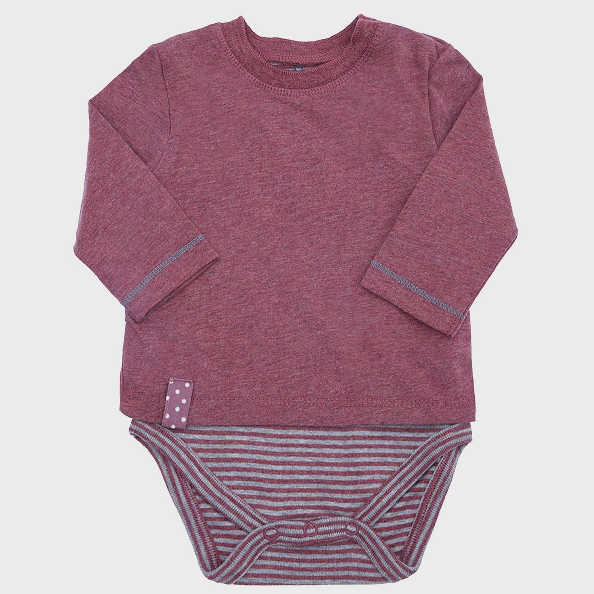 Bordeauxfarbener organischer Baby Langarm T-Shirt Body aus weicher Bio-Baumwolle