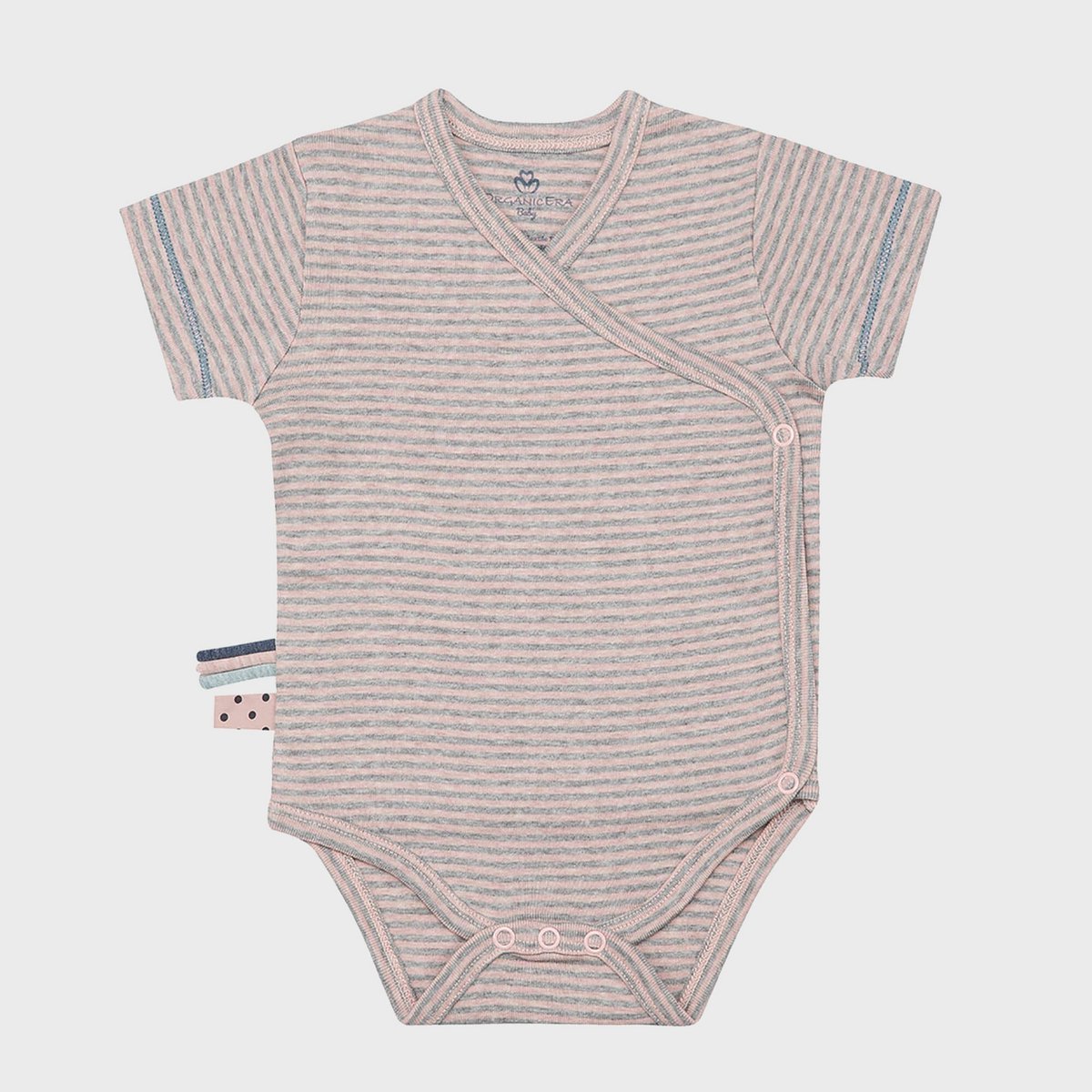 Body fasciante in cotone biologico manica corta righe rosa