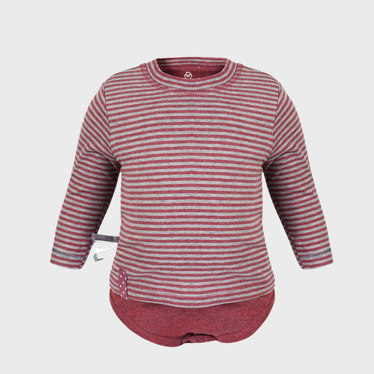 OrganicEra Organic Baby L/S T-Shirt Body, Bordeaux gestreift