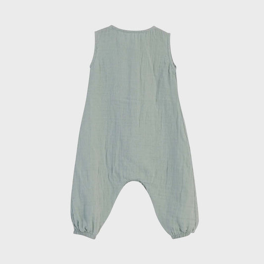 Bio Musselin Baby Overall Aqua – Ärmelloser Strampler – Detailansicht 2