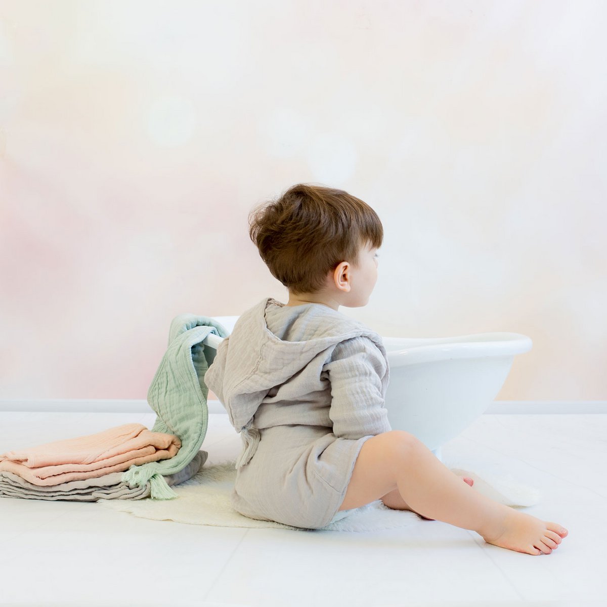 OrganicEra Kinderbademantel aus Bio-Musselin, 3–4 Jahre, Grau