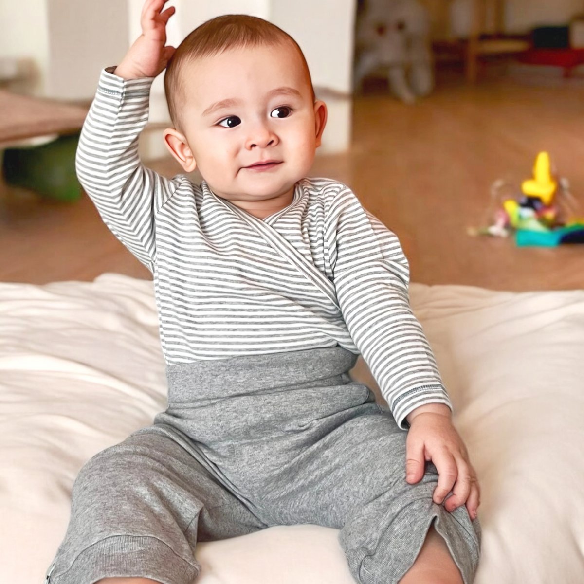 OrganicEra Organic Baby L/S Kimono-Body, grau gestreift