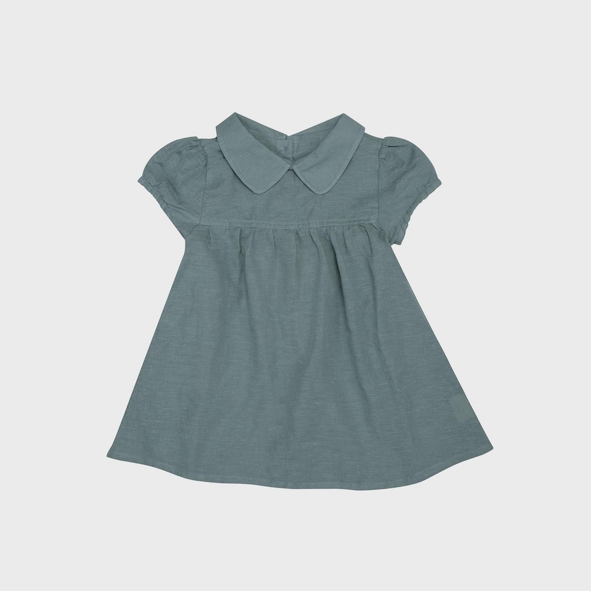 Blaues Bio-Babykleid für Mädchen aus Hanf & Baumwolle, weich und hautfreundlich.
