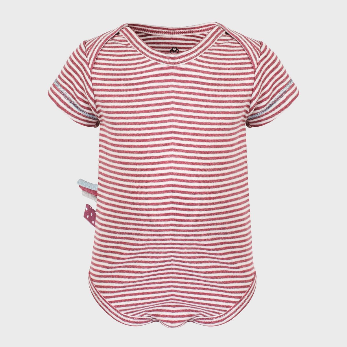 Body neonato in cotone biologico a maniche corte a righe bordeaux – Morbido & Elastico