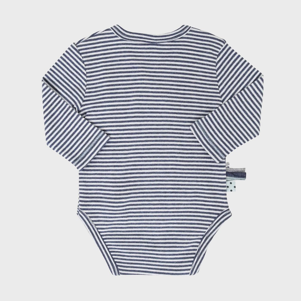 Bio Baby Langarm Kimono Wickelbody aus Bio-Baumwolle – Indigo Gestreift