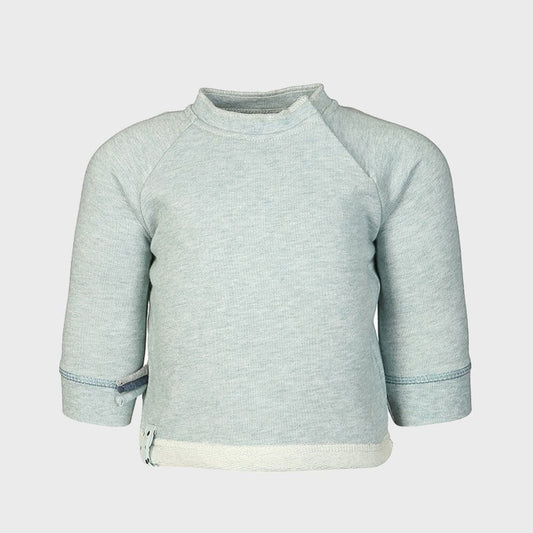 Bio Baumwoll Baby Sweatshirt Aqua Melange – Druckknöpfe – Detailansicht 2