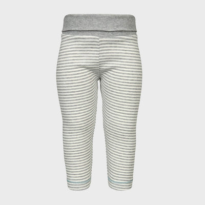 Unisex Bio Baby Leggings, grau gestreift, aus weichem Bio-Baumwoll Rippstrick.