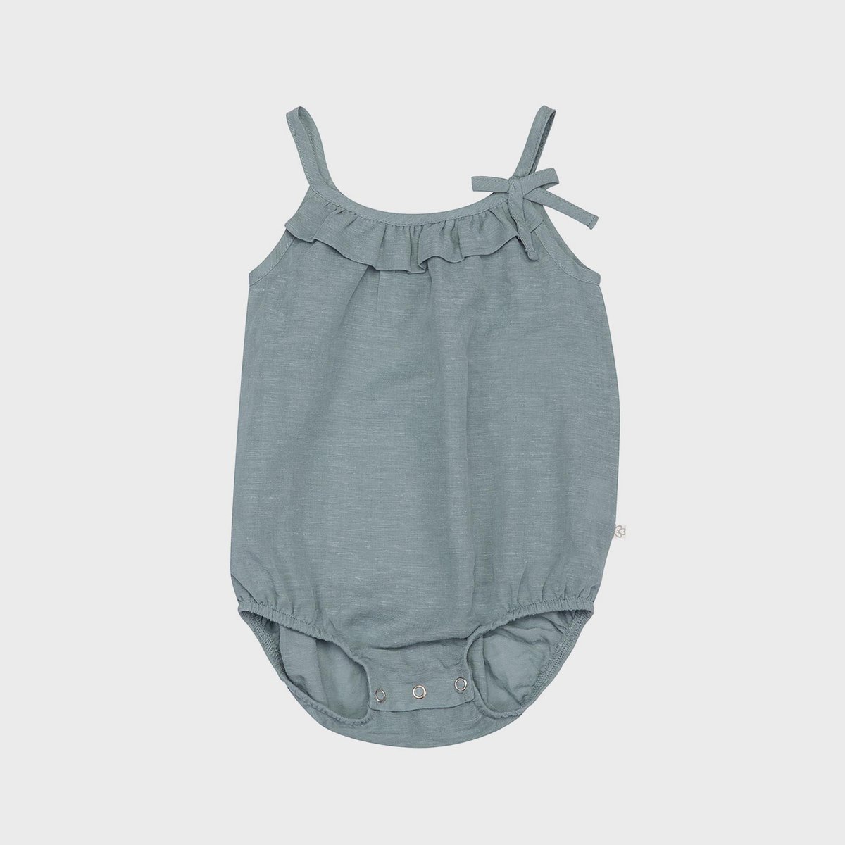 Blauer Bio Baby Body aus Hanf-Baumwolle mit Rüschen
