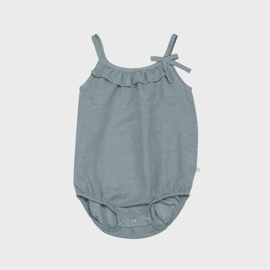 Blauer Bio Baby Body aus Hanf-Baumwolle mit Rüschen