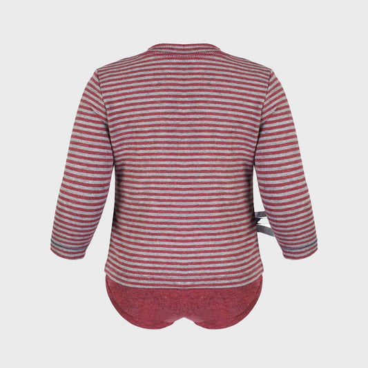 Bio Baby Langarmshirt Body Bordeaux Gestreift – Detailansicht 2