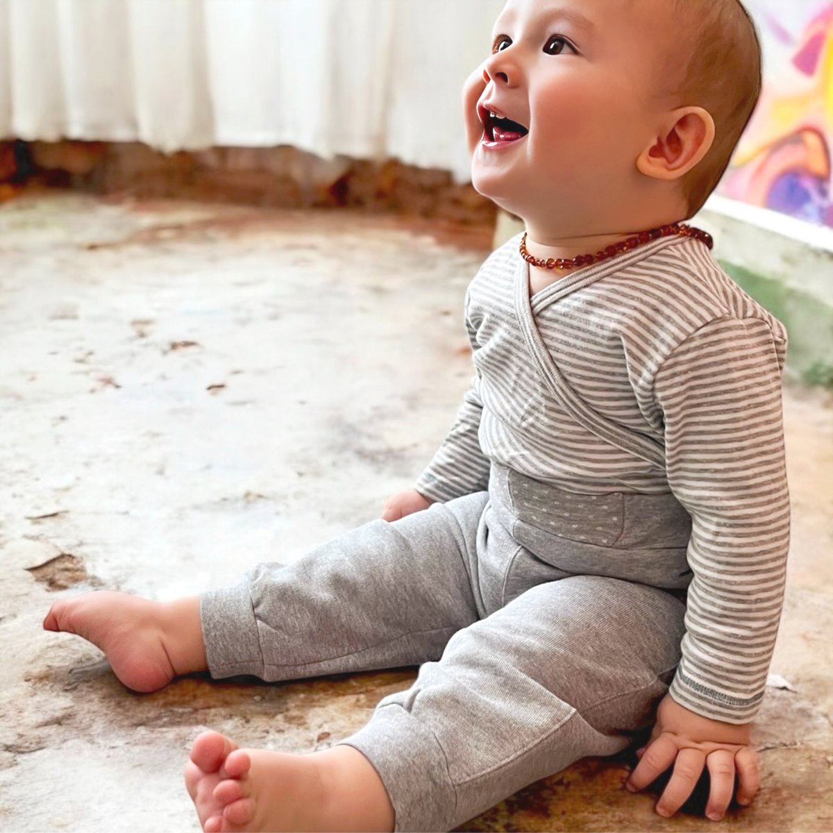 OrganicEra Organic Baby L/S Kimono-Body, grau gestreift