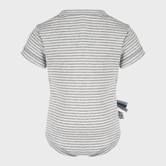 Bio Baby Kurzarm Body Grau Gestreift – Weiche Bio-Baumwolle – Detailansicht 2