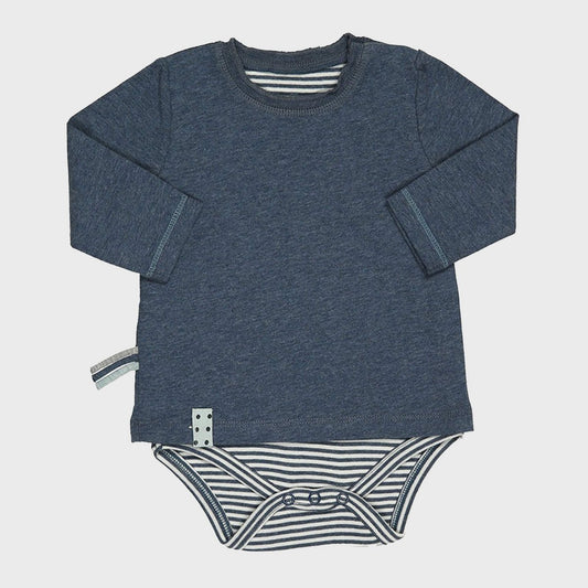Bio Baby Langarm Bodyshirt Indigo-Melange – 2-in-1 Design – Detailansicht 2