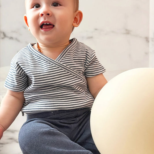 OrganicEra Organic Baby S/S Kimono Body, Indigo gestreift