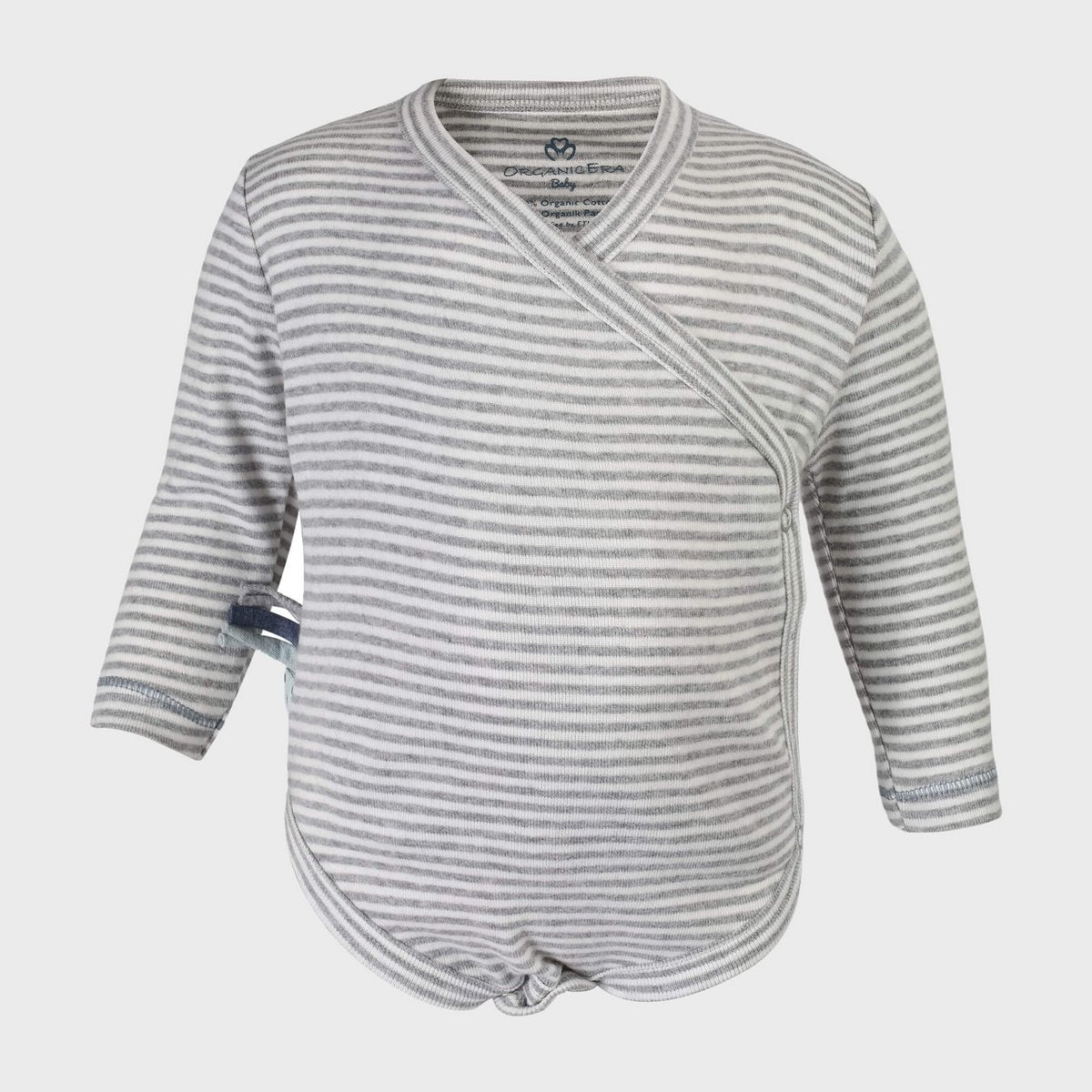 Bio Baby Langarm Wickelbody Grau Gestreift – Sanfte Bio-Baumwolle zum einfachen Anziehen