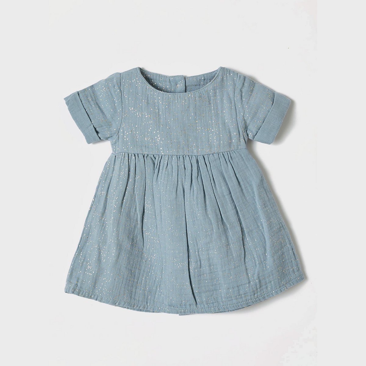 OrganicEra Bio-Musselin-Kurzarmkleid mit Glitzer, Aqua
