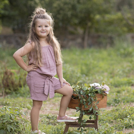 Bio Baumwoll Musselin Shorts Dusty Rose – Kinder Shorts – Detailansicht 2