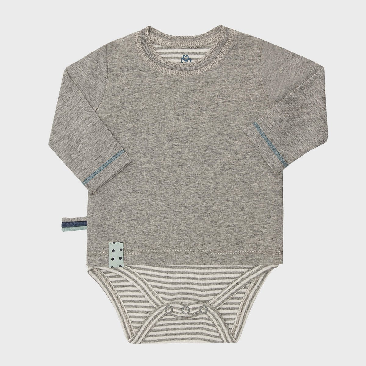 Baby Langarm Body Grau aus Bio-Baumwolle | Weicher T-Shirt Einteiler mit 2-Schicht-Look