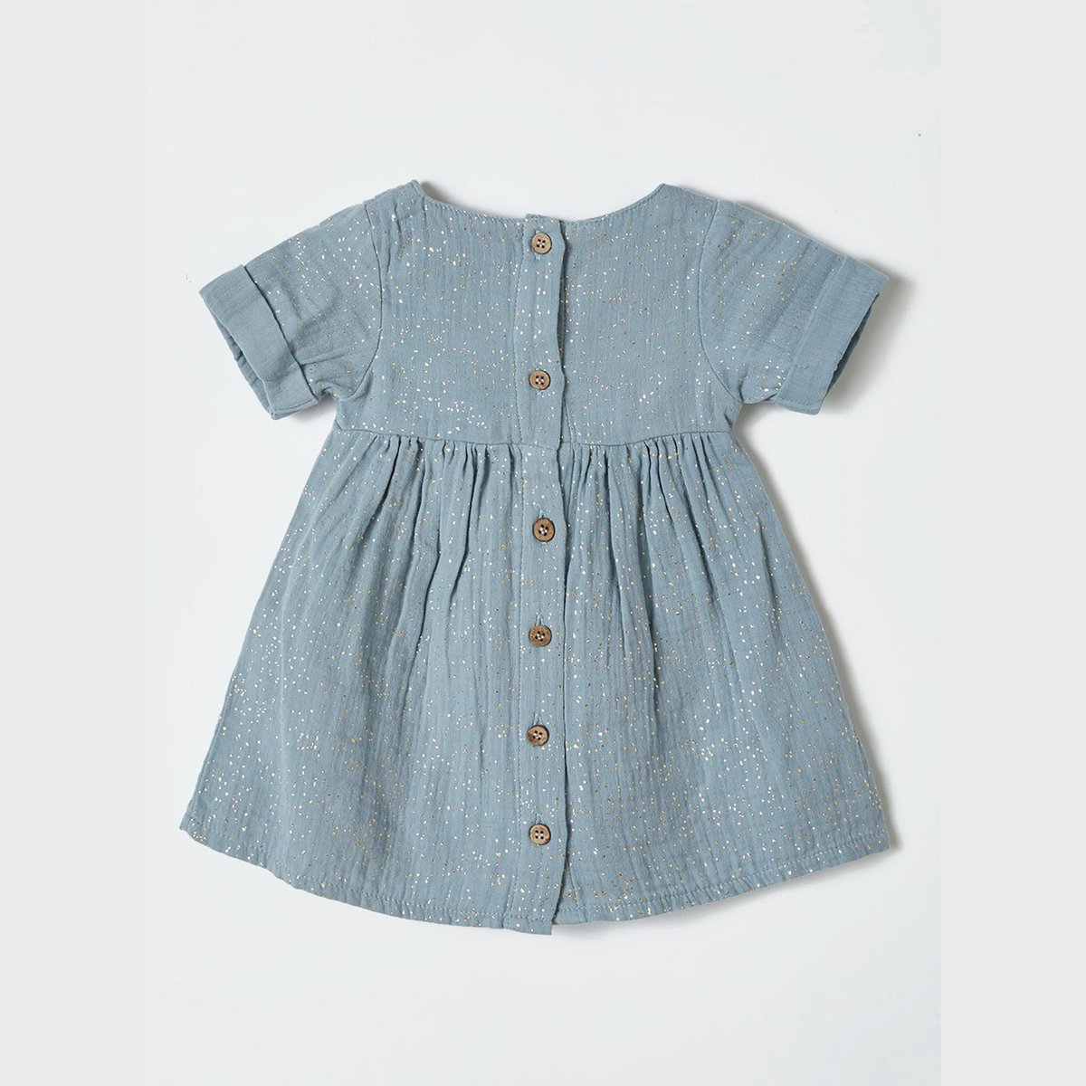 OrganicEra Bio-Musselin-Kurzarmkleid mit Glitzer, Aqua