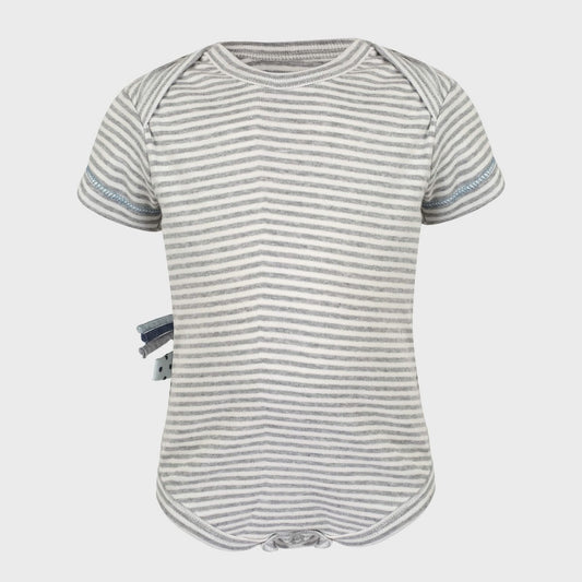 OrganicEra Bio-Baby-Kurzarm-Body, grau gestreift